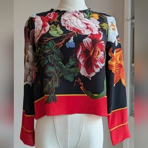 Silk Rose Garden Print Blouse